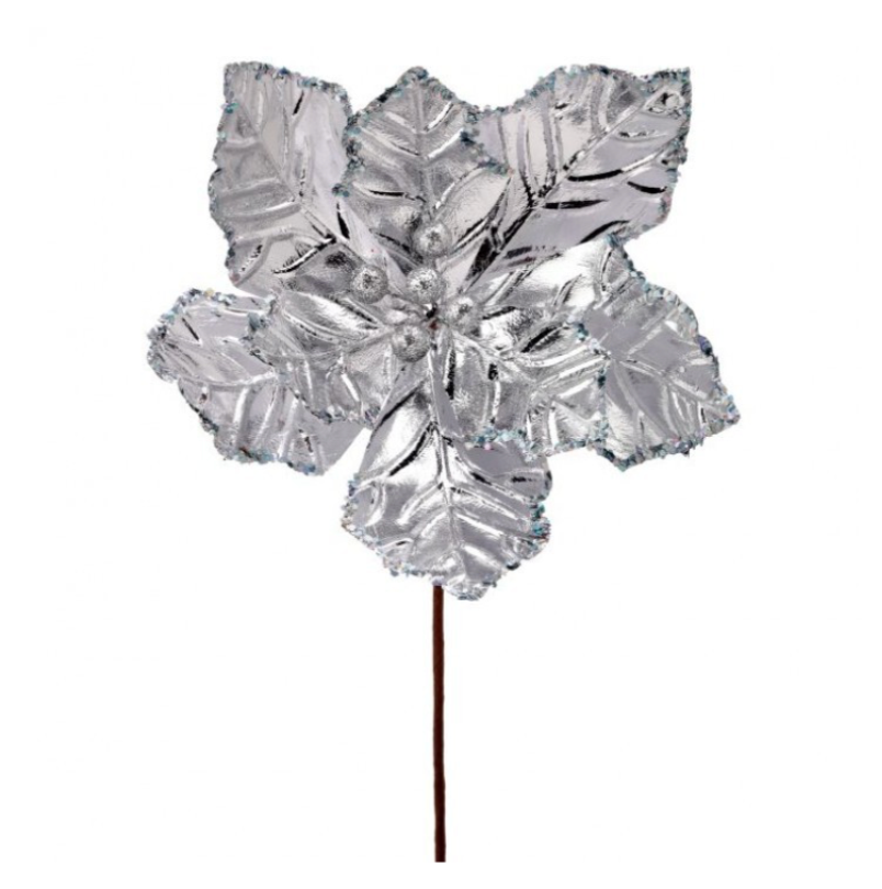 24" Shiny Poinsettia Stem (Silver)