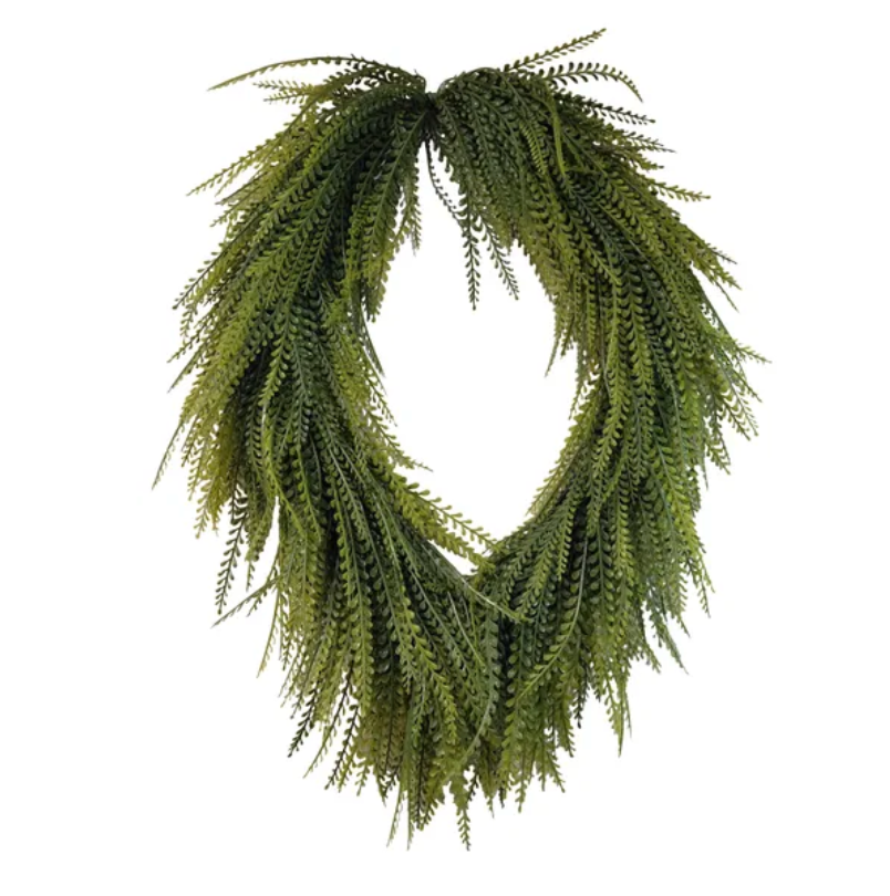 26"L x 17"W Draped Button Fern Beaded Grass Wreath