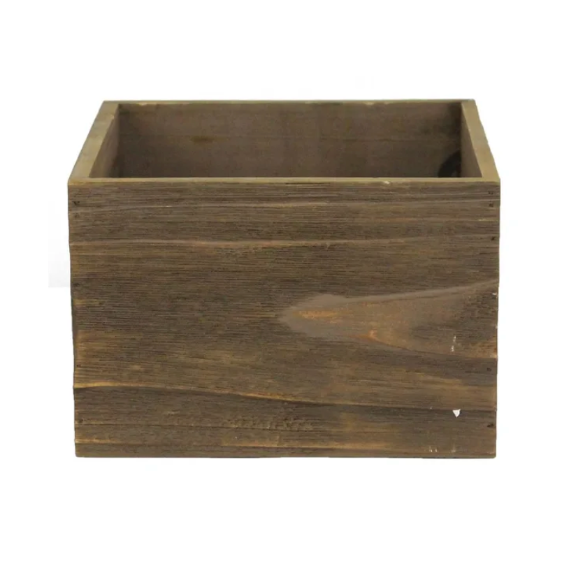 7.75"Sq x 5.25"H Wood Pot