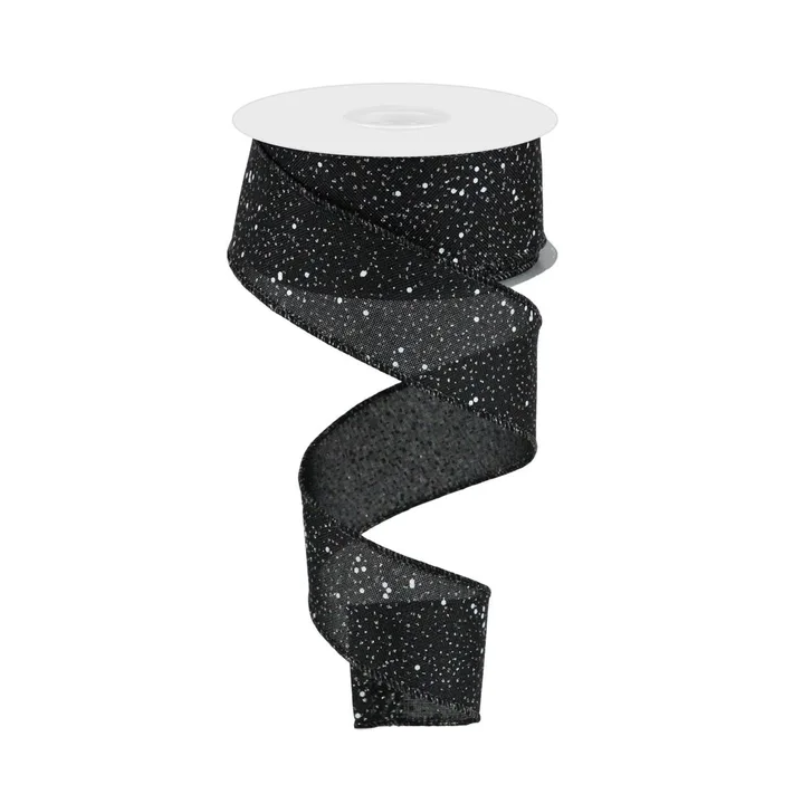 1.5" x 10yd Multi Snow Glitter On Royal (Black/White)