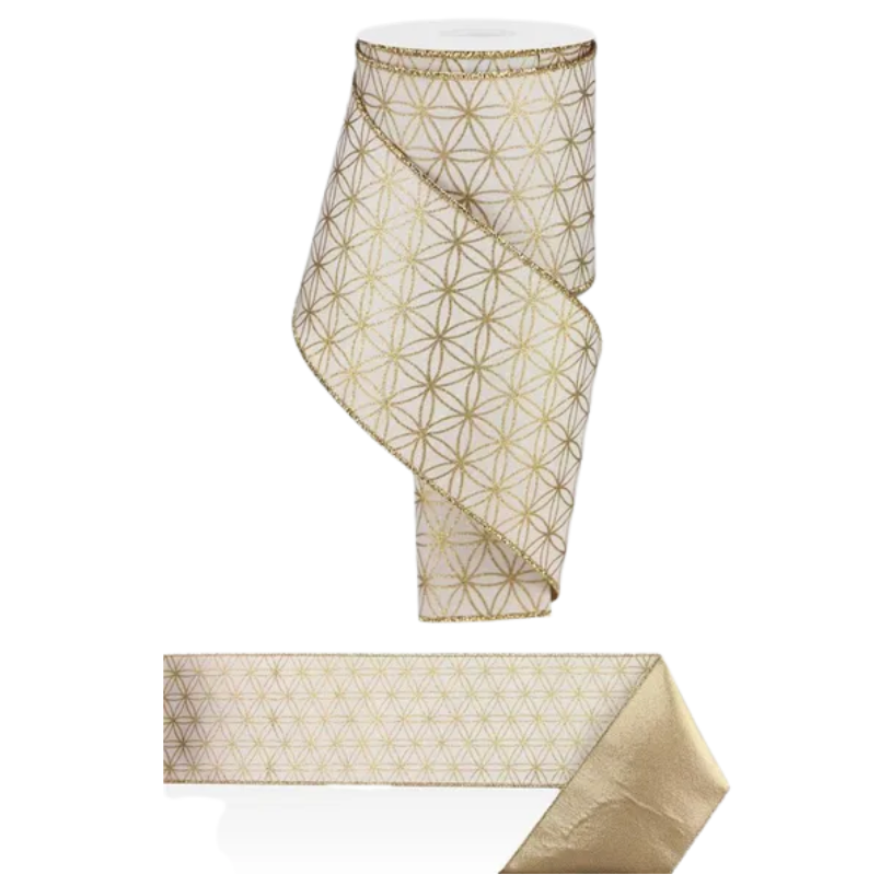 4" x 10yd Seamless Stars  (Ivory/Gold)