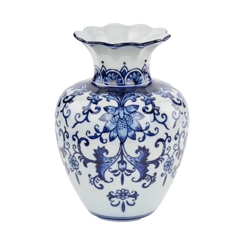 9.25"H x 6.75"Dia Chinoiserie Porcelain Vase