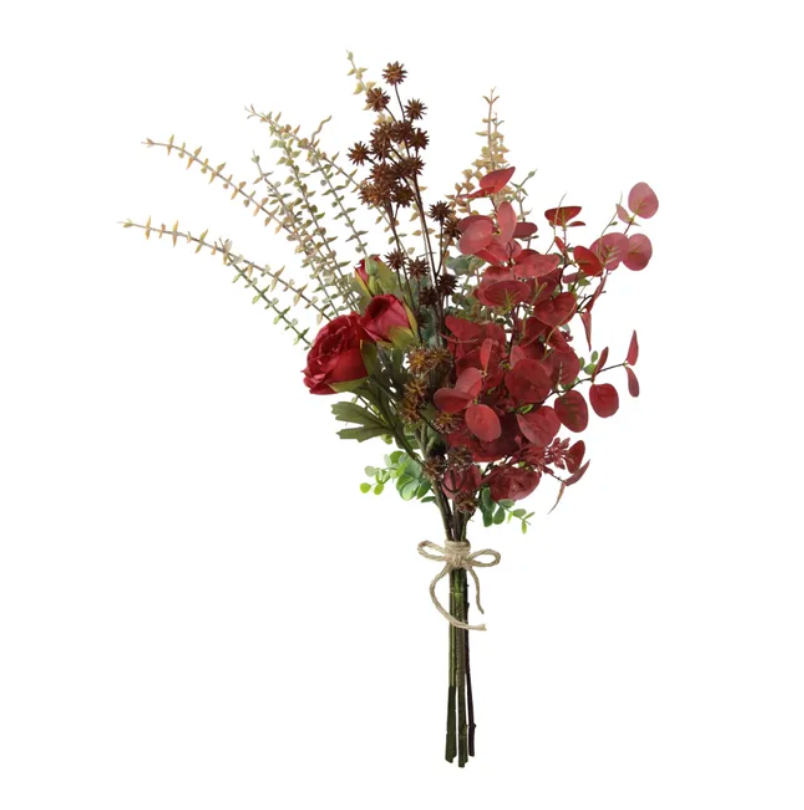 22"L Faux Dry Ranunculus/Eucalyptus Bouquet (Salmon)