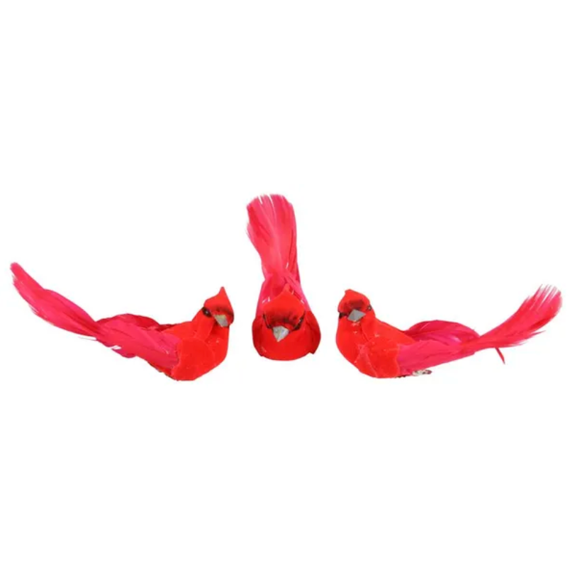 3.75"L Velvet/Feather Cardinal W/Clip (Sold Individually)