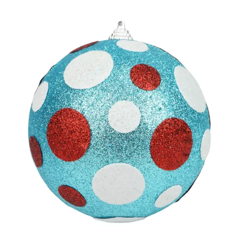 4.75"Dia Glitter/Fabric Polka Dot Ball (Turquoise/Red/White)