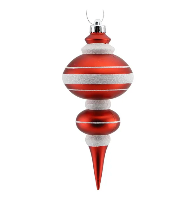 10"H Finial Ornament (Red/White)