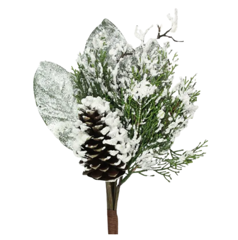 18"L Snowy Cedar/Pinecone Bunch