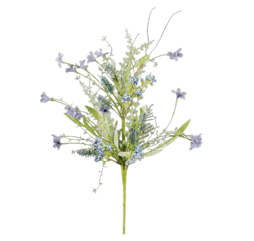 24"L Fabric Flower/Eva Leaf/Beads Spray (Smoke Blue)