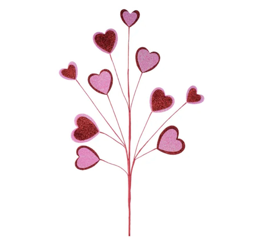 28.75"L Glitter/Eva Heart Spray