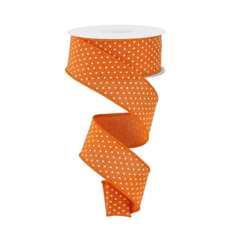 1.5" x 10yd Raised Swiss Dots On Royal (Orange/White)