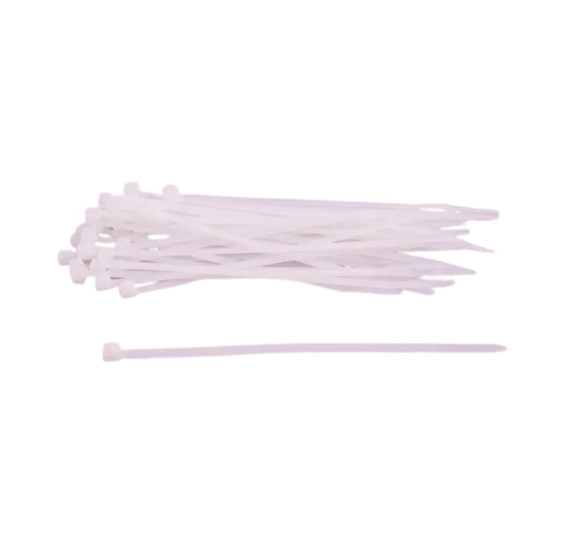 6"L x 3.6mm White Zip Ties (Pack of 100)