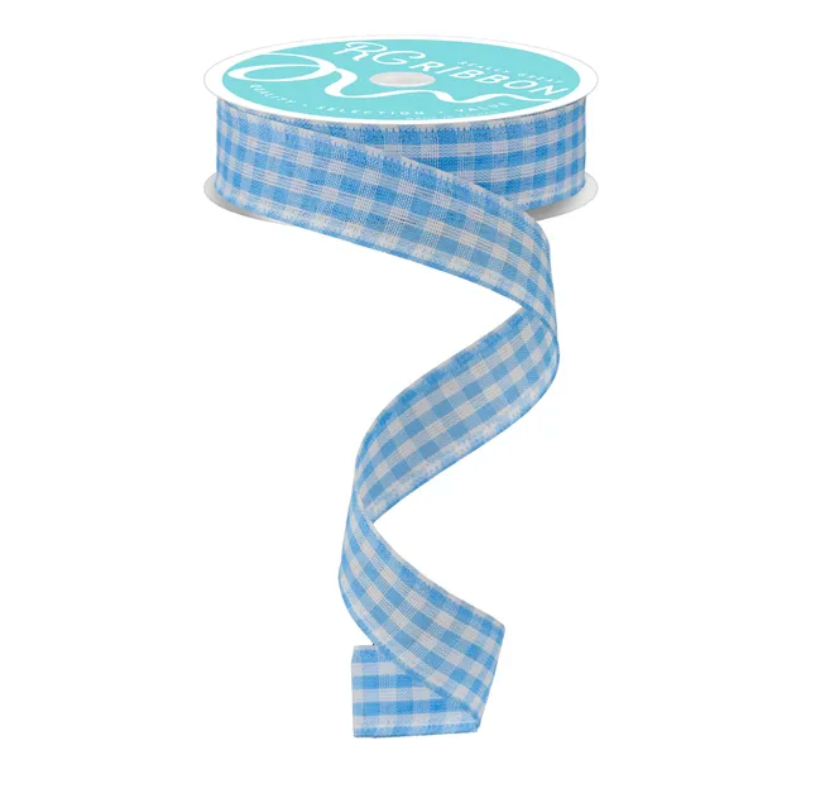 7/8" x 10yd Gingham Check (Light Blue/White)