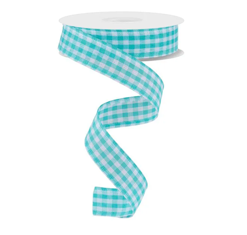7/8" x 10yd Gingham Check (Turquoise/White)