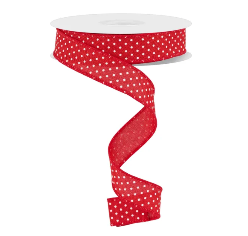 7/8" x 10yd Raised Swiss Dots On Royal (Red/White)