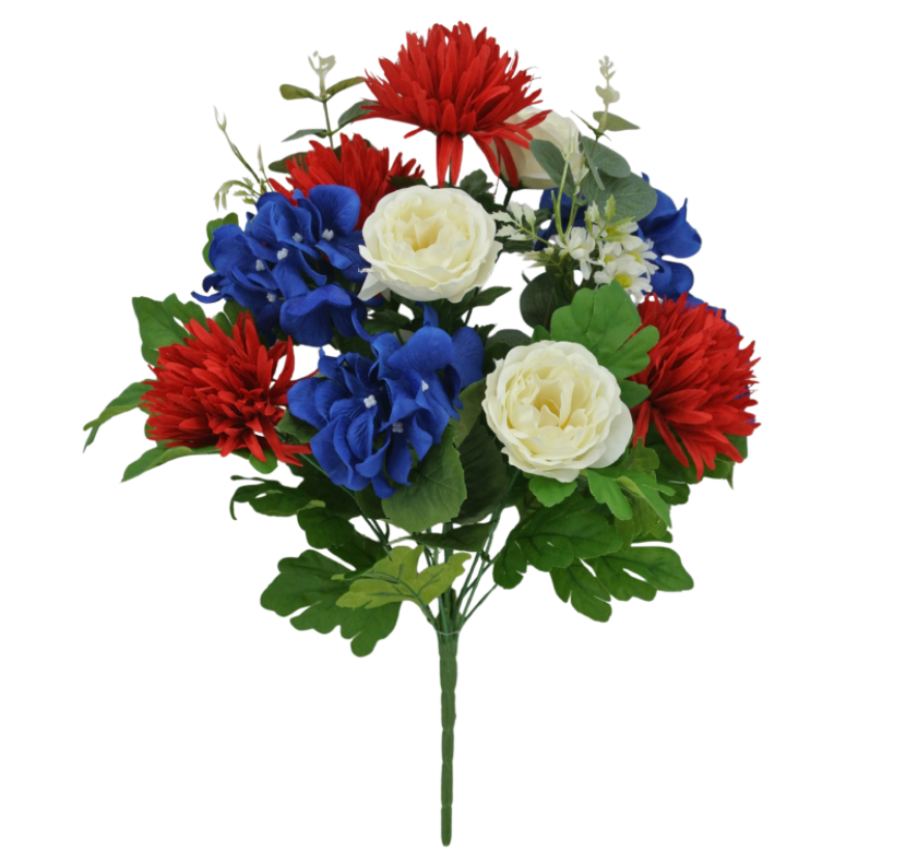 20" Rose Hydrangea Mum (Red/White/Blue)
