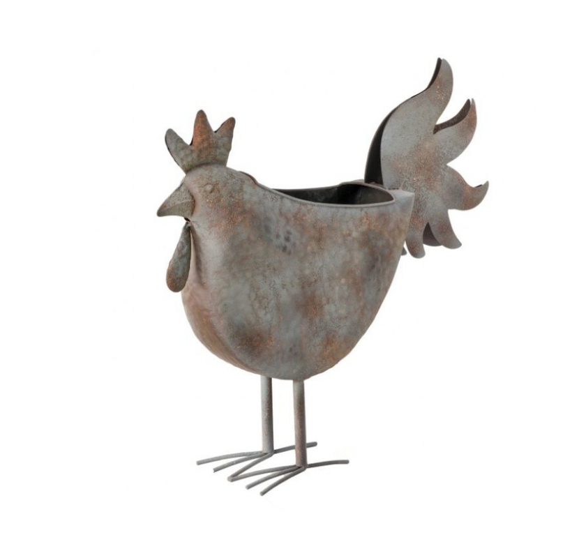 19" Metal Rooster Planter