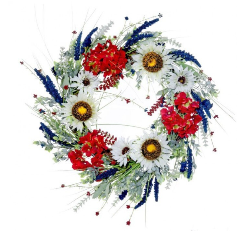 24" Patriotic Sunflower & Geranium Wreath