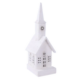 17.5"H x 6.75"L Wood Church W/Led Light (White)