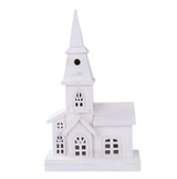 16"H x 9.5"L Wood Church W/Led Light (White)