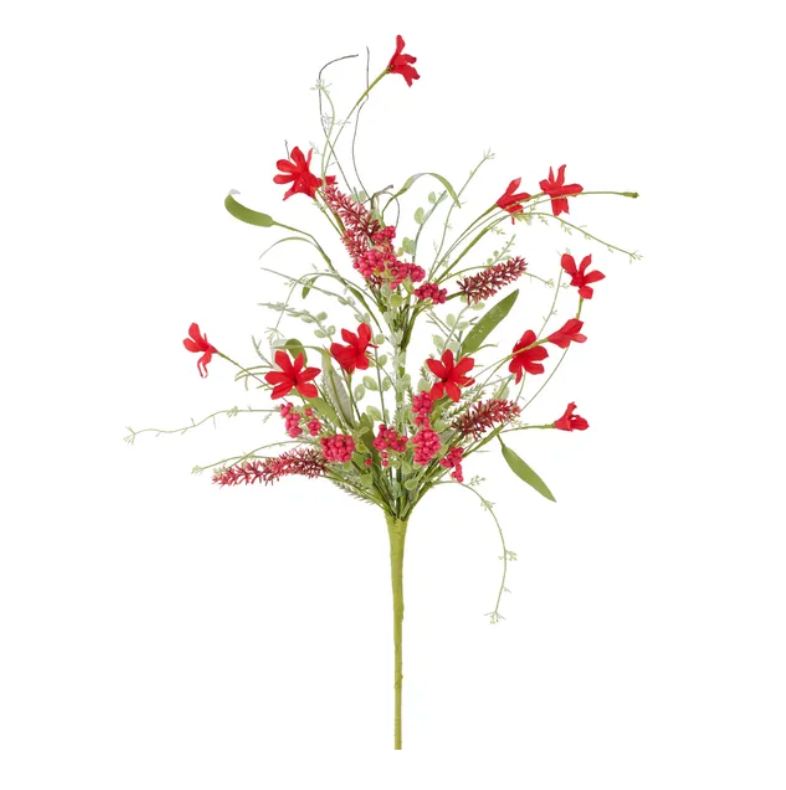 24"L Fabric Flower/Eva Leaf/Beads Spray (Red)