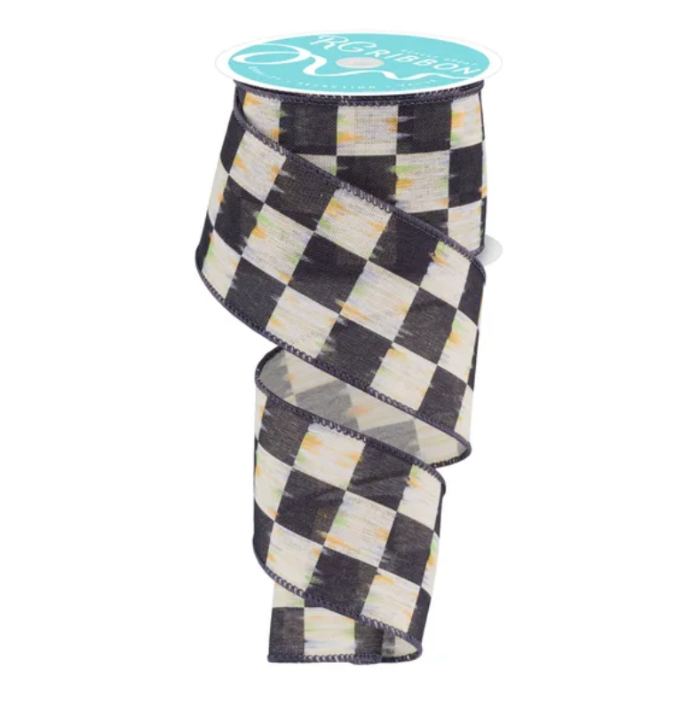 2.5" x 10yd Bold Antique Checkerboard (Beige/Black)