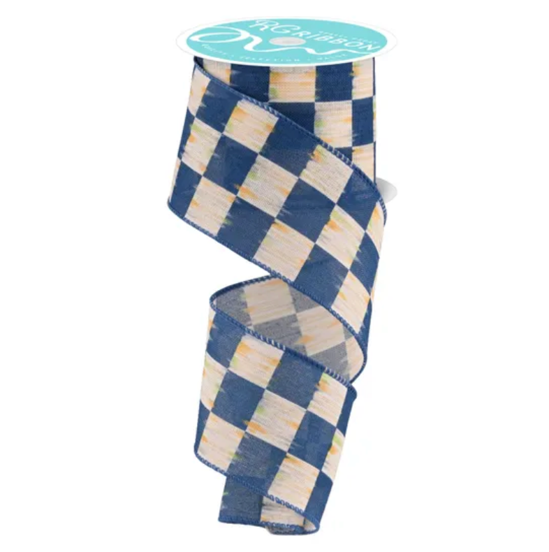 2.5" x 10yd Bold Antique Checkerboard (Beige/Blue)