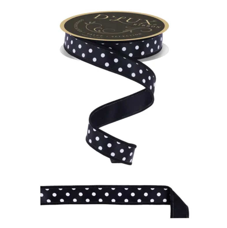 7/8" x 10yd Small Polka Dot/Fused (Black/White)