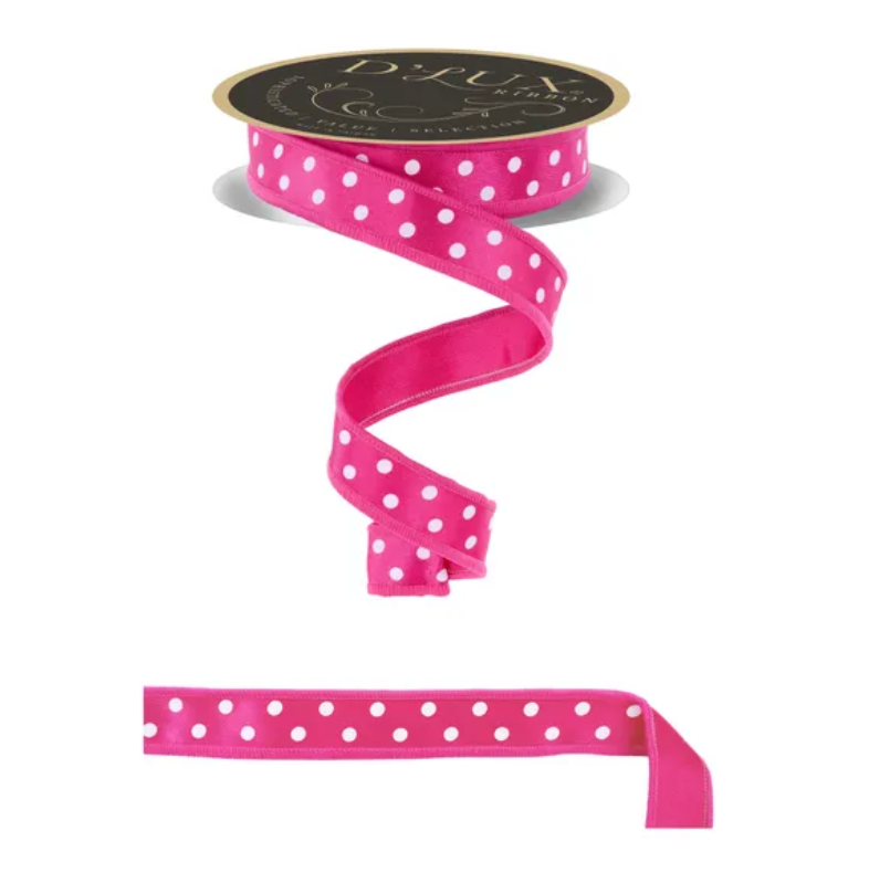 7/8" x 10yd Small Polka Dot/Fused (Hot Pink/White)