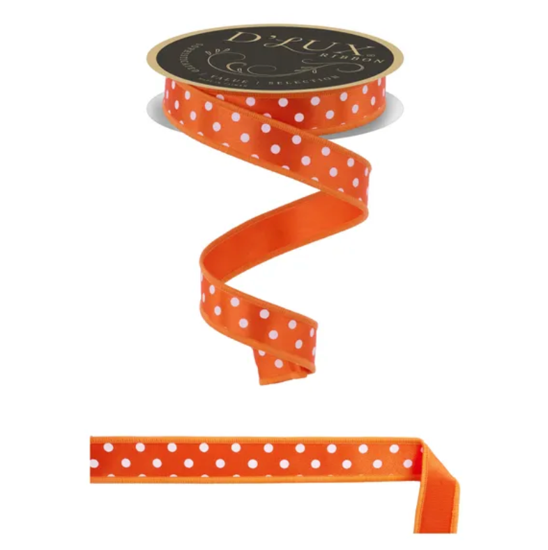 7/8" x 10yd Small Polka Dot/Fused (Orange/White)