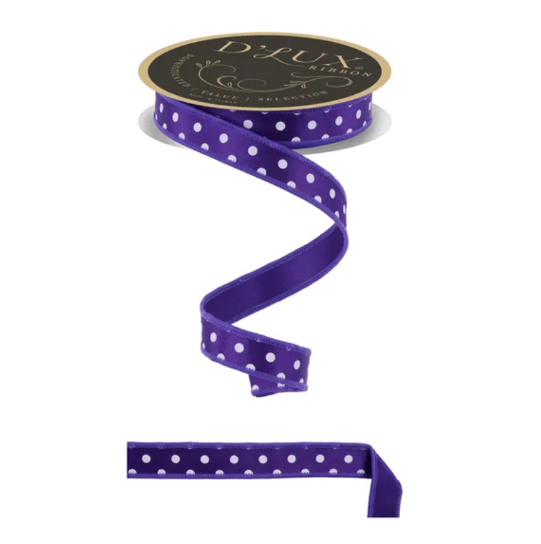 7/8" x 10yd Small Polka Dot/Fused (Purple/White)