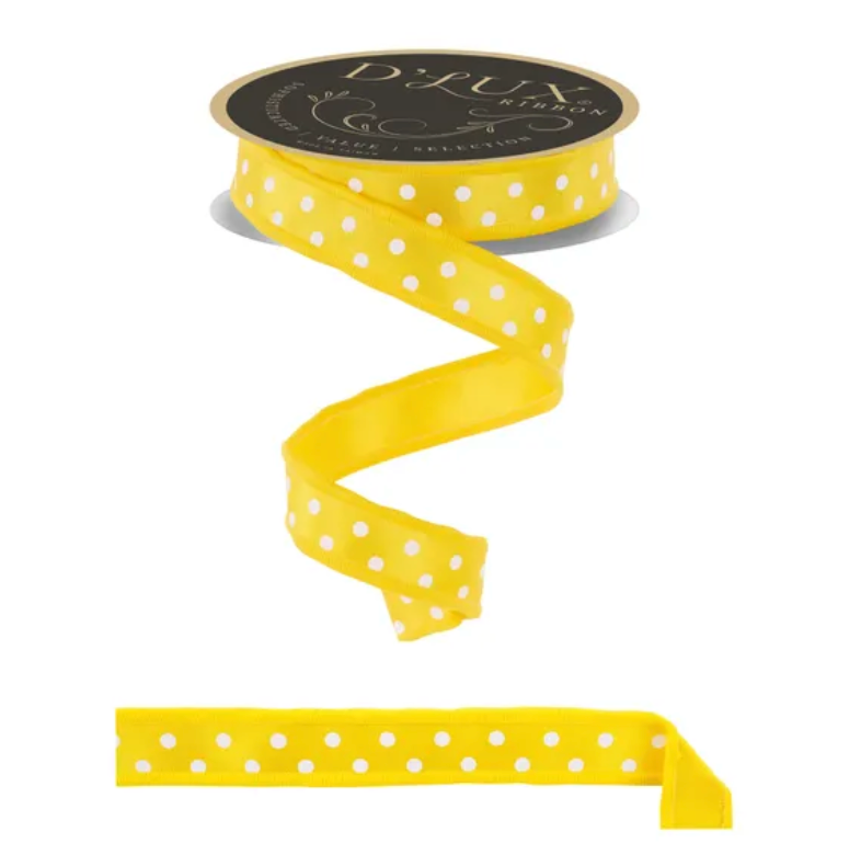 7/8" x 10yd Small Polka Dot/Fused (Yellow/White)