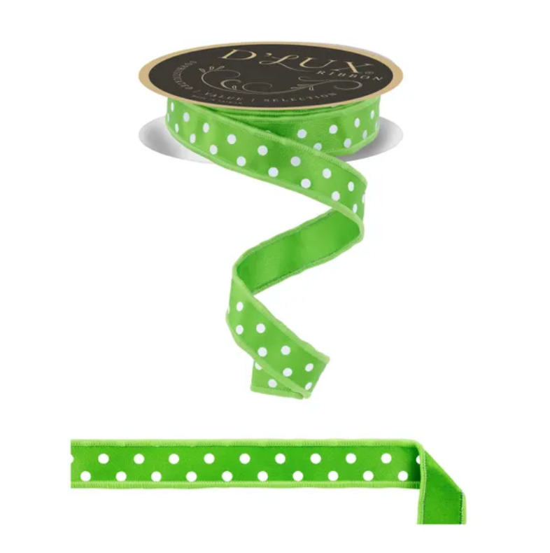 7/8" x 10yd Small Polka Dot/Fused (Fresh Green/White)