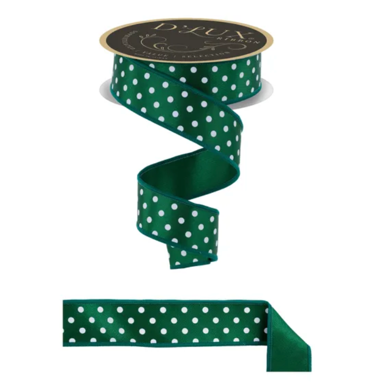 1.5" x 10yd Small Polka Dot/Fused (Emerald/White)