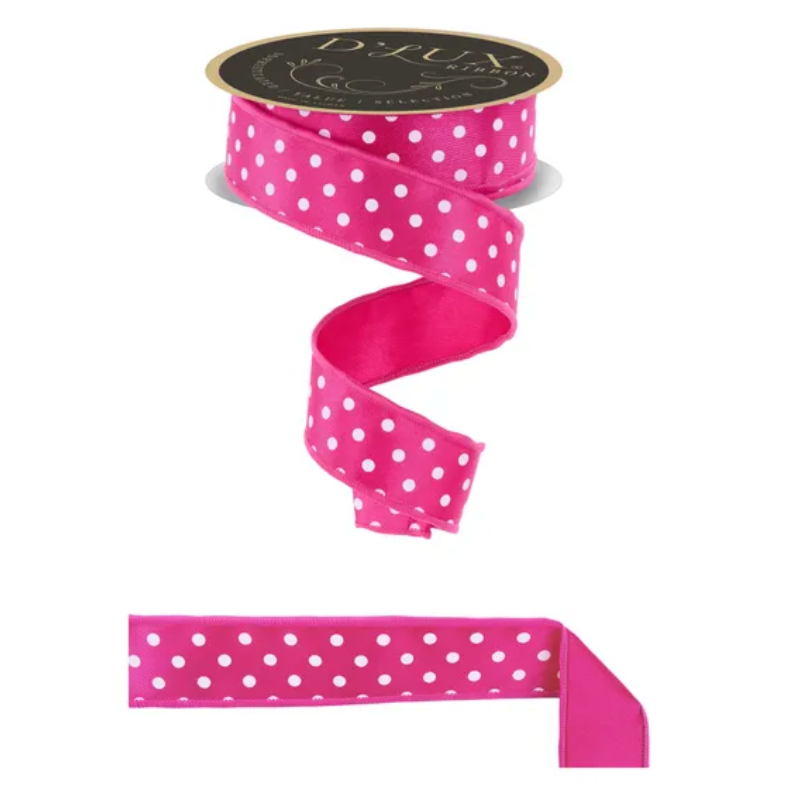 1.5" x 10yd Small Polka Dot/Fused (Hot Pink/White)