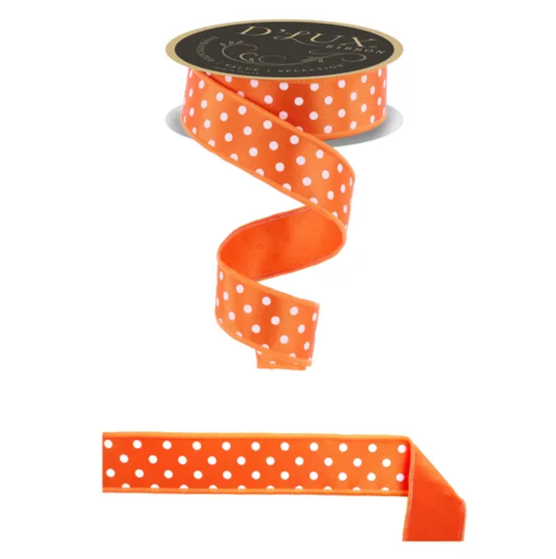 1.5" x 10yd Small Polka Dot/Fused (Orange/White)