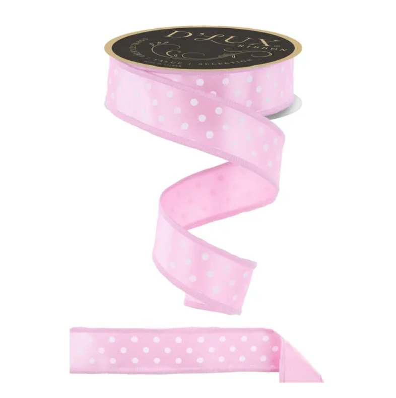 1.5" x 10yd Small Polka Dot/Fused (Pink/White)