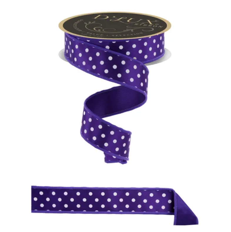 1.5" x 10yd Small Polka Dot/Fused (Purple/White)