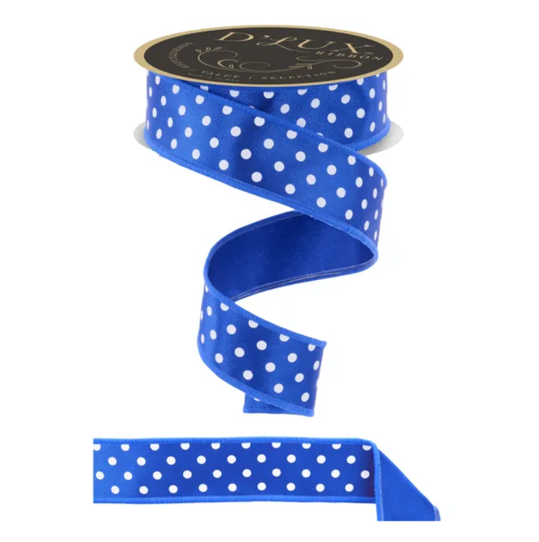 1.5" x 10yd Small Polka Dot/Fused (Royal Blue/White)