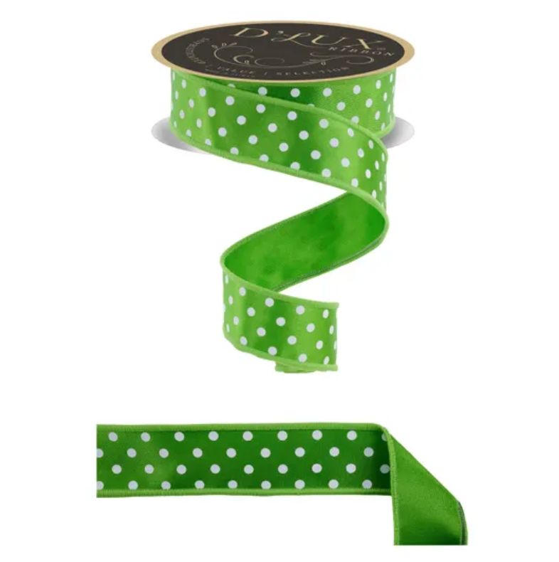 1.5" x 10yd Small Polka Dot/Fused (Fresh Green/White)