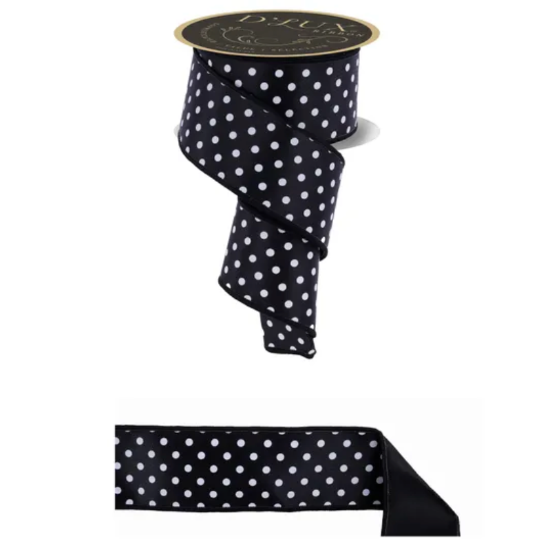 2.5" x 10yd Small Polka Dot/Fused (Black/White)