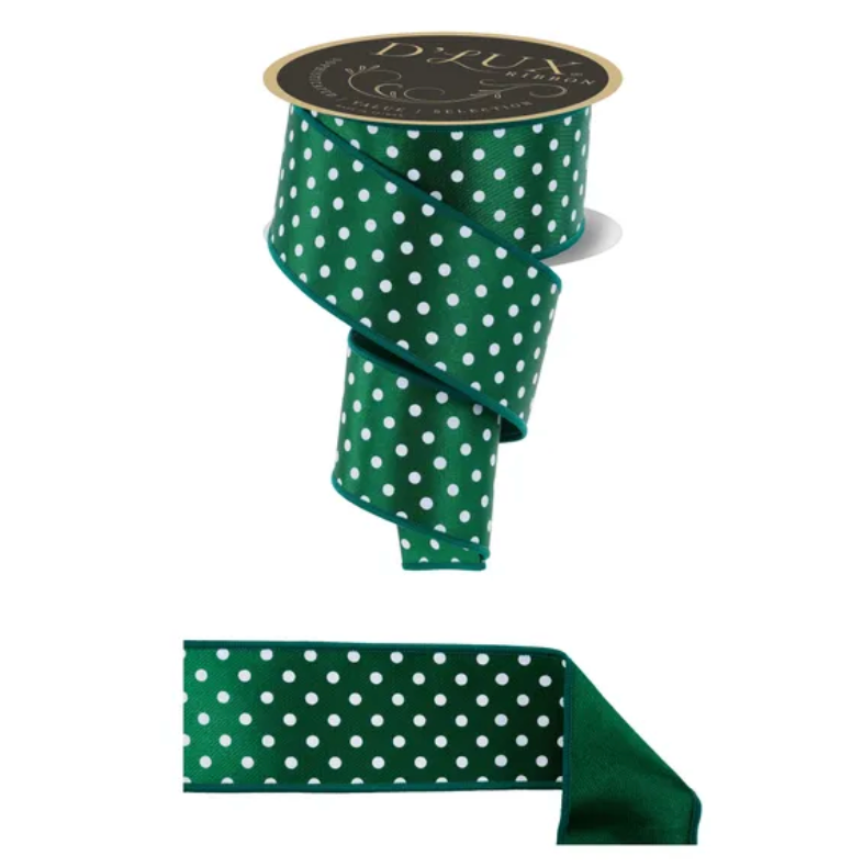 2.5" x 10yd Small Polka Dot/Fused (Emerald/White)