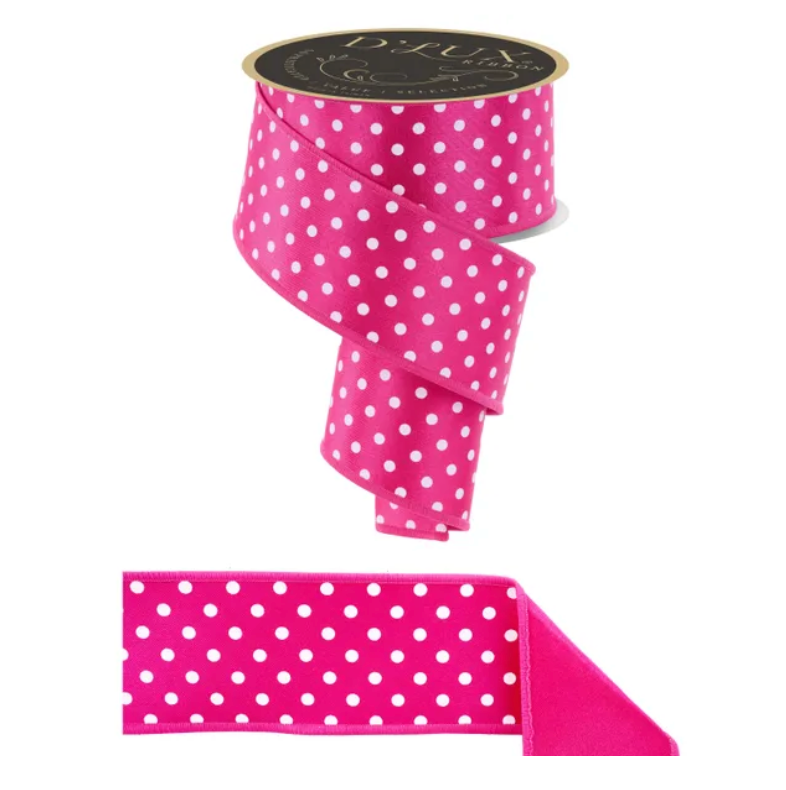 2.5" x 10yd Small Polka Dot/Fused (Hot Pink/White)