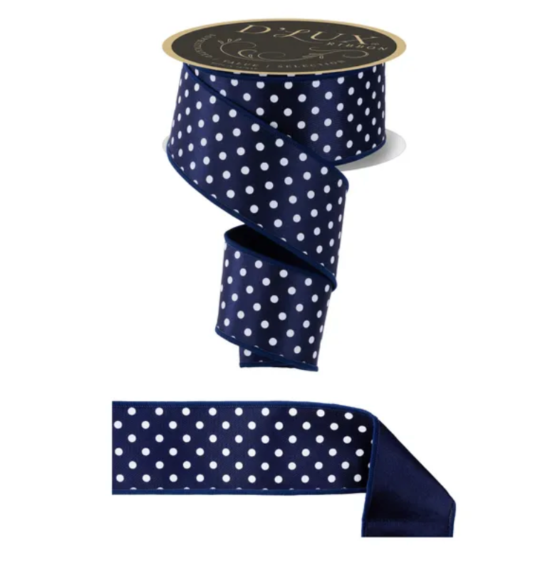 2.5" x 10yd Small Polka Dot/Fused (Navy Blue/White)