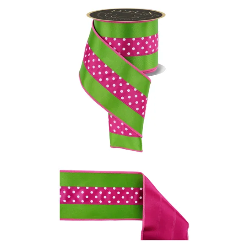 4" x 10yd 3-In-1 Polka Dot/Fused (Hot Pink/White/Fresh Green)