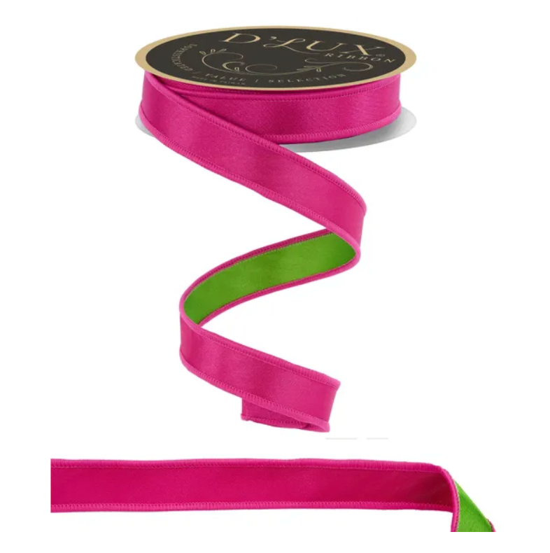 7/8" x 10yd Satin Fused (Hot Pink/Fresh Green)