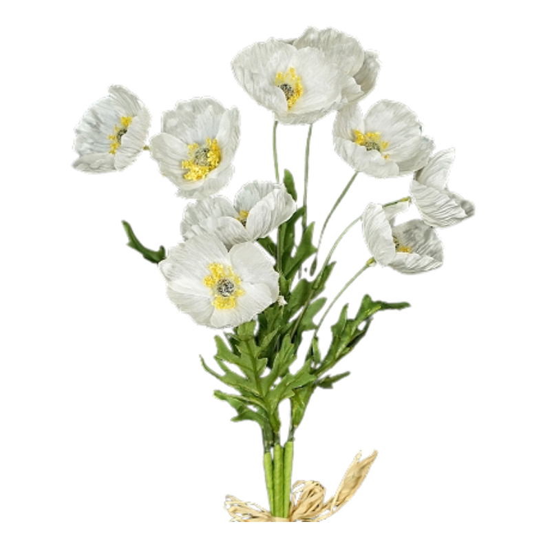 16" Cream Wrinkle Poppy Bush