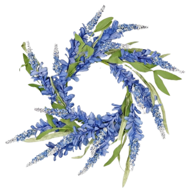 16" Blue Cluster Flowers with Heather Wreath (Blue Bonnet)