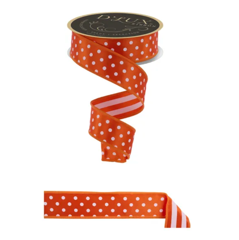 1.5" x 10yd Polka Dot/Stripe/Fused (Orange/White)