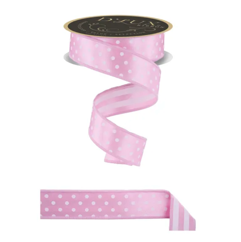 1.5" x 10yd Polka Dot/Stripe/Fused (Pink/White)