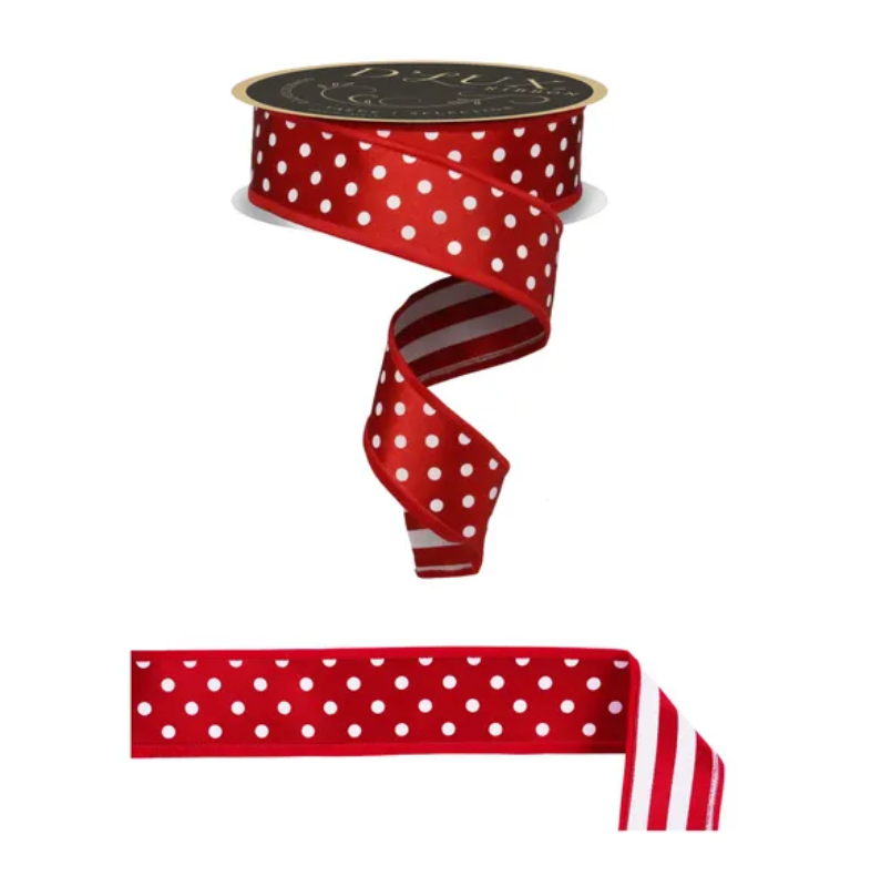 1.5" x 10yd Polka Dot/Stripe/Fused (Red/White)